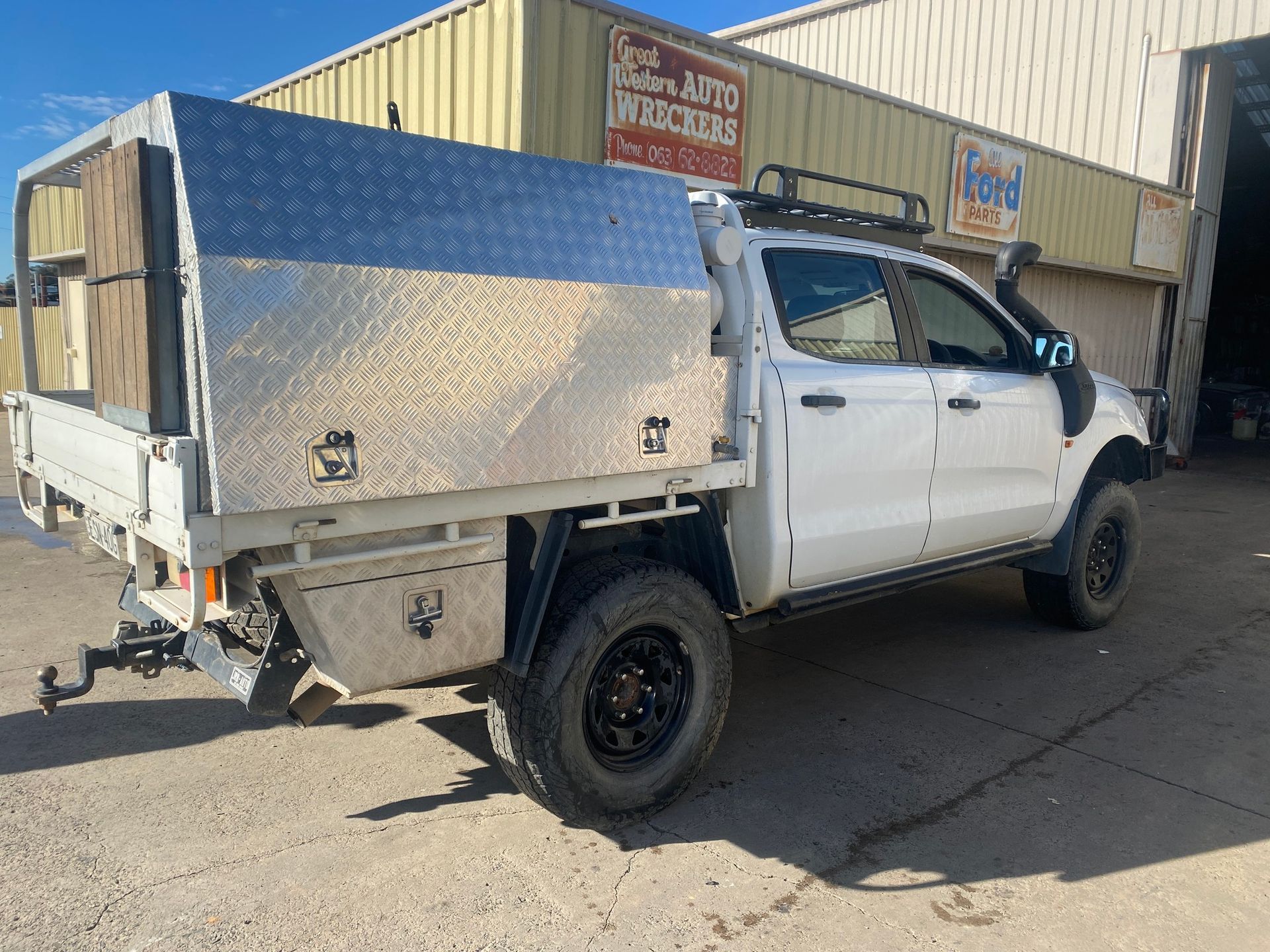 White Pickup Truck With a Custom Aluminum Tray and Canopy — Great Western Auto Wreckers in Orange, NSW
