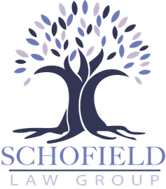 A logo for schofield law group with a shield and columns