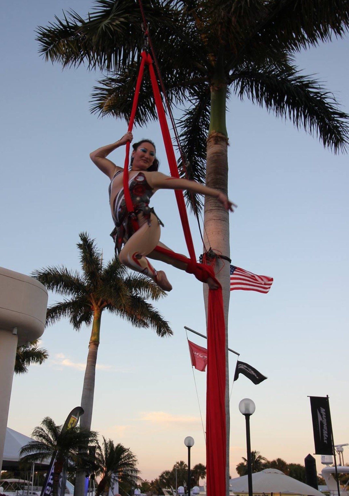 Milanus Circus, Miami, FL, aerial silk entertainment.