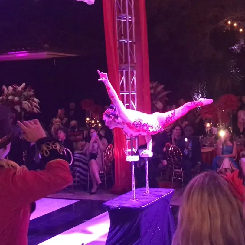 Milanus Circus, Miami, FL, one arm balance performance.