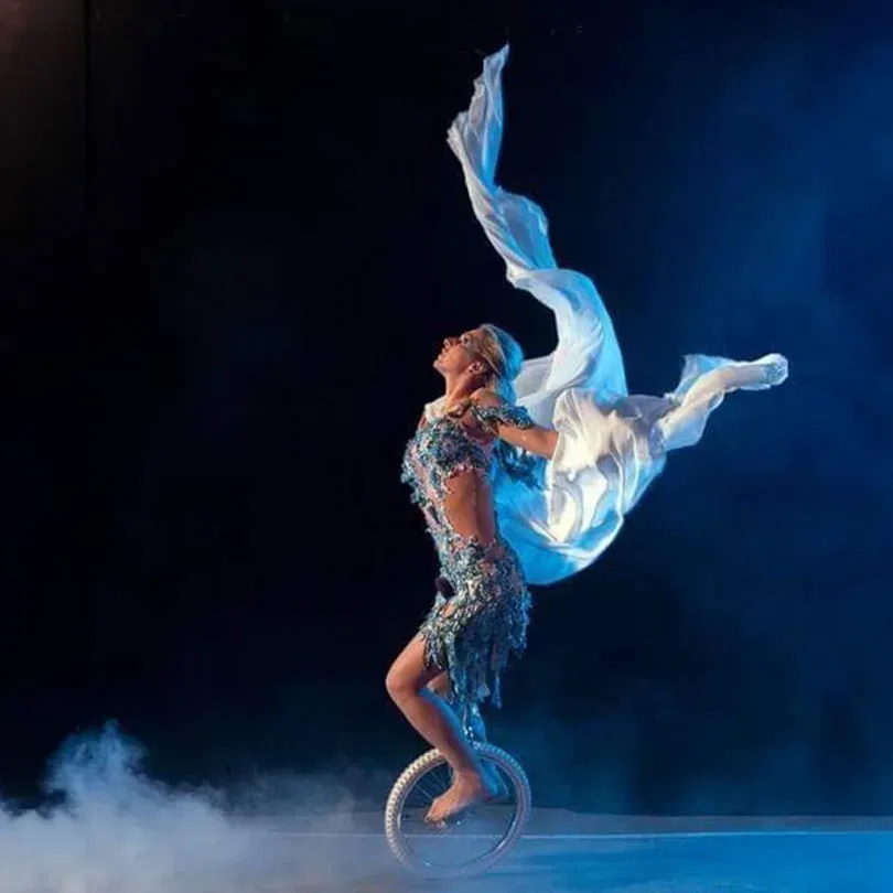 Milanus Circus, Miami, FL, single wheel entertainer.