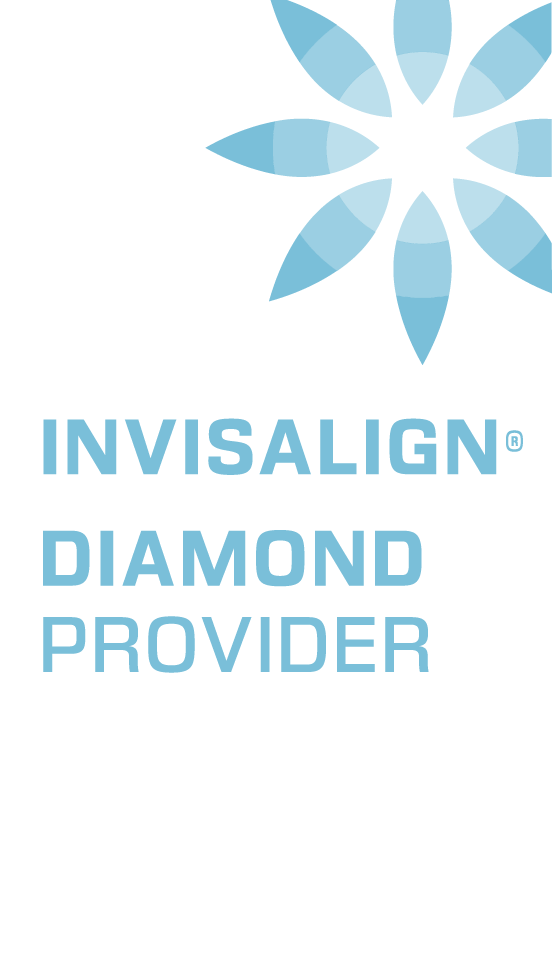 An Invisalign Diamond Provider logo featuring a stylized blue floral icon above the text on a white background.