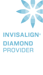 An Invisalign Diamond Provider logo featuring a stylized blue floral icon above the text on a white background.