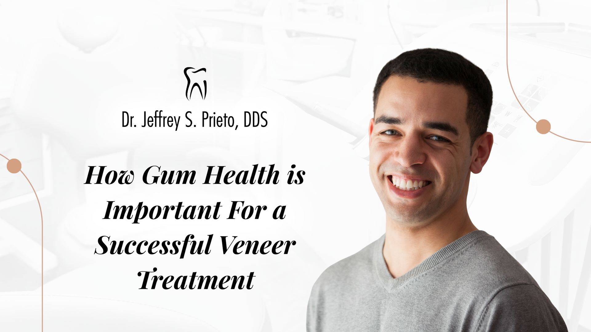 Smiling man, gray shirt, beside text: 