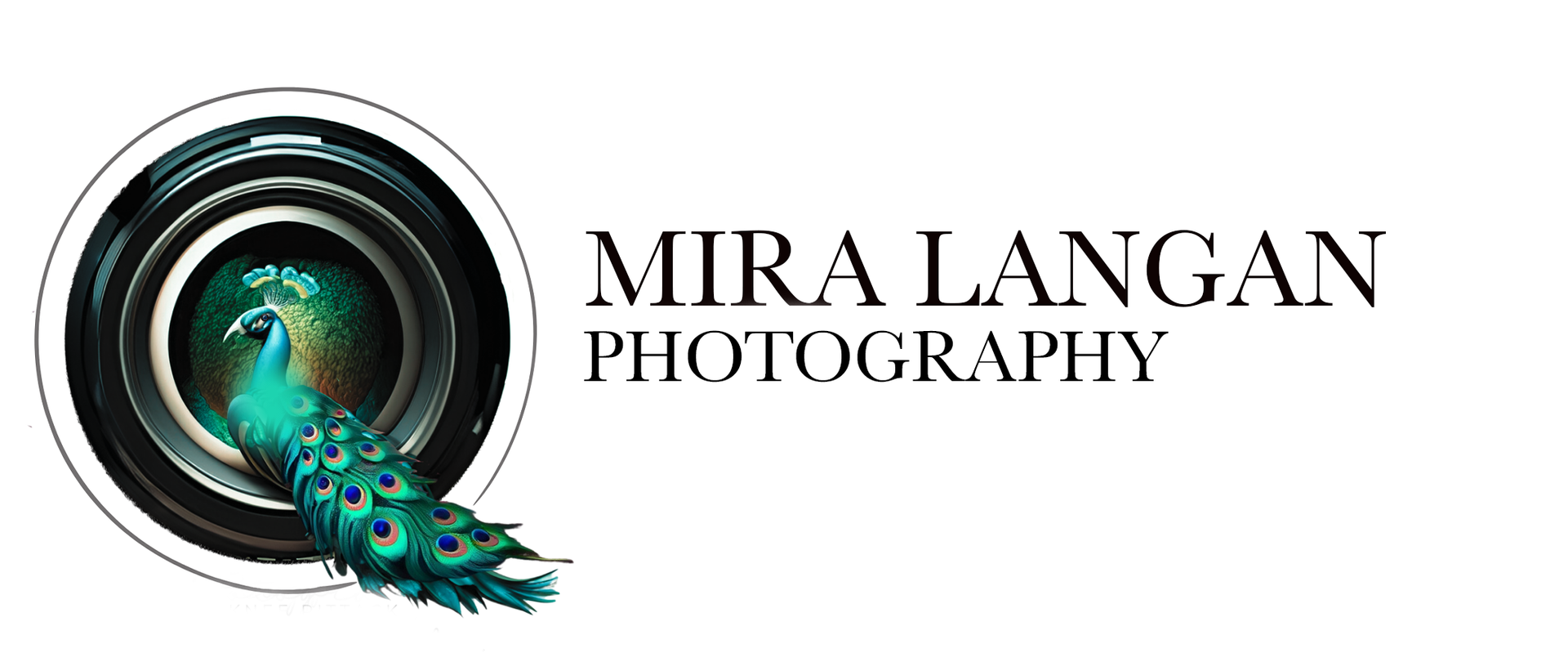 Logo: Lens with teal peacock and the words