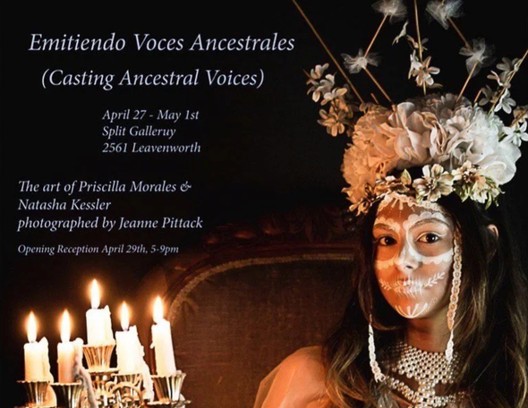 Event flyer: A woman with face paint and a headpiece. Candles and text on a dark background.