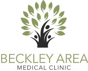 Logo for Beckley Area Medical Clinic featuring a stylized tree with human figures in its trunk.