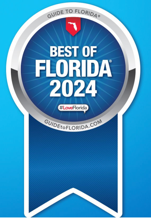 A blue ribbon that says best of florida 2024