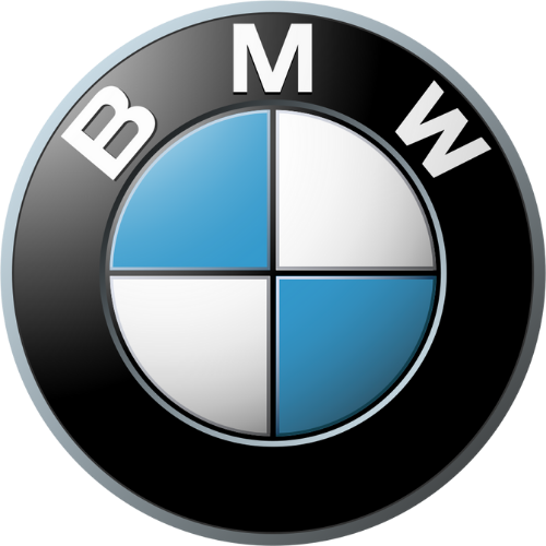 BMW logo: A black circular border surrounds a divided blue and white emblem with 