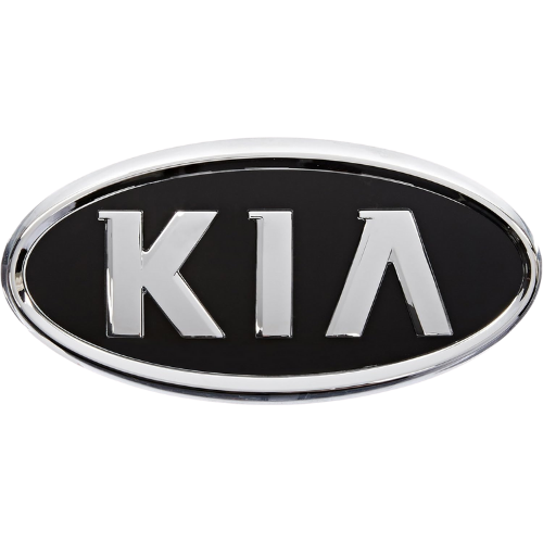 Kia logo: black oval with chrome letters 