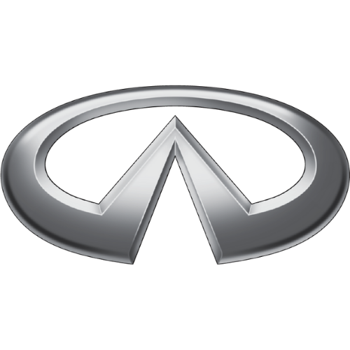 Infiniti car brand logo: a silver oval with a downward-pointing triangle within.