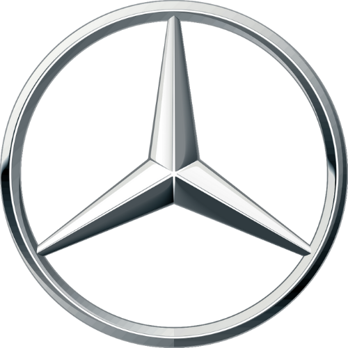 Mercedes-Benz logo: a silver three-pointed star inside a silver circle.