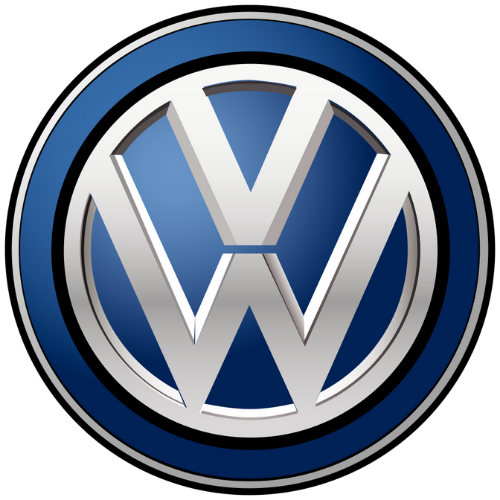 Volkswagen logo: blue and silver emblem with 