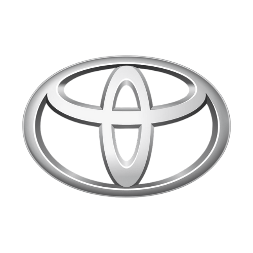Silver Toyota logo: three overlapping ovals inside a larger oval shape.
