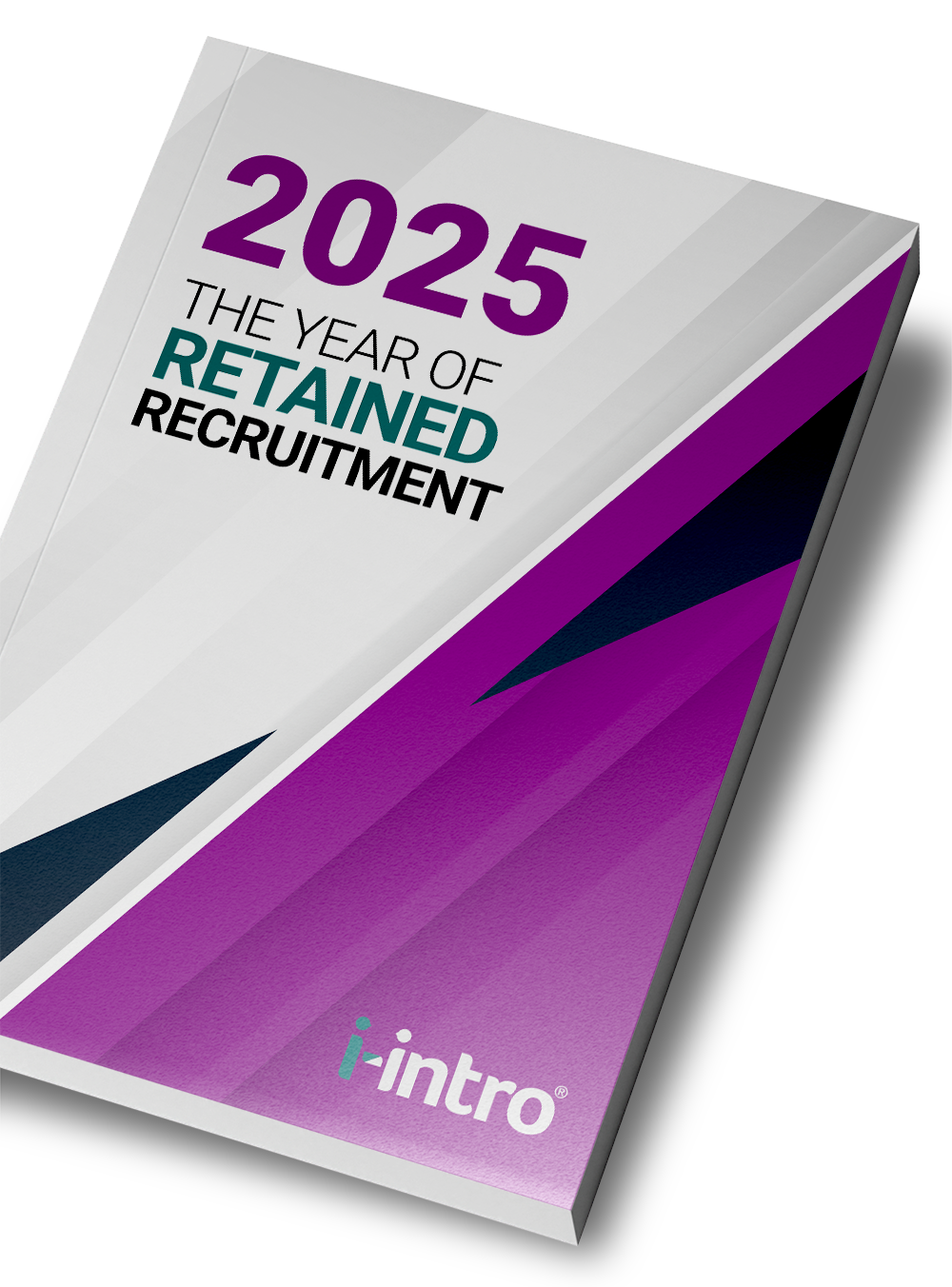 Cover of a 2025 report titled “The Year of Retained Recruitment” in purple, white, and teal.