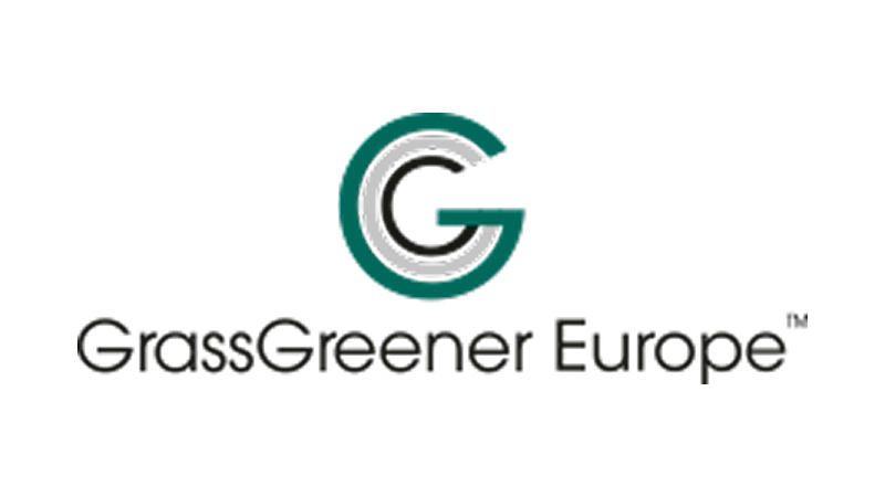 GrassGreener Europe logo with green and black stylized “G” icon and text on white background