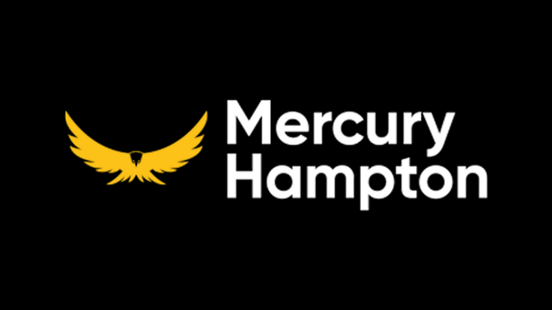 Yellow wing logo beside white text “Mercury Hampton” on a black background