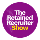 Purple circular logo with white and yellow text reading “The Retained Recruiter Show”