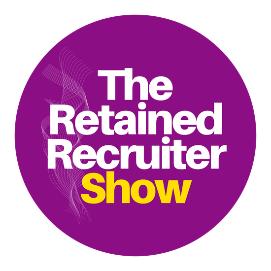 Purple circular logo reading “The Retained Recruiter Show” in white and yellow text.