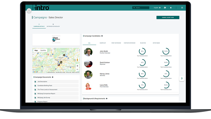 Laptop screen showing a web dashboard with a map, user avatars, and circular progress charts