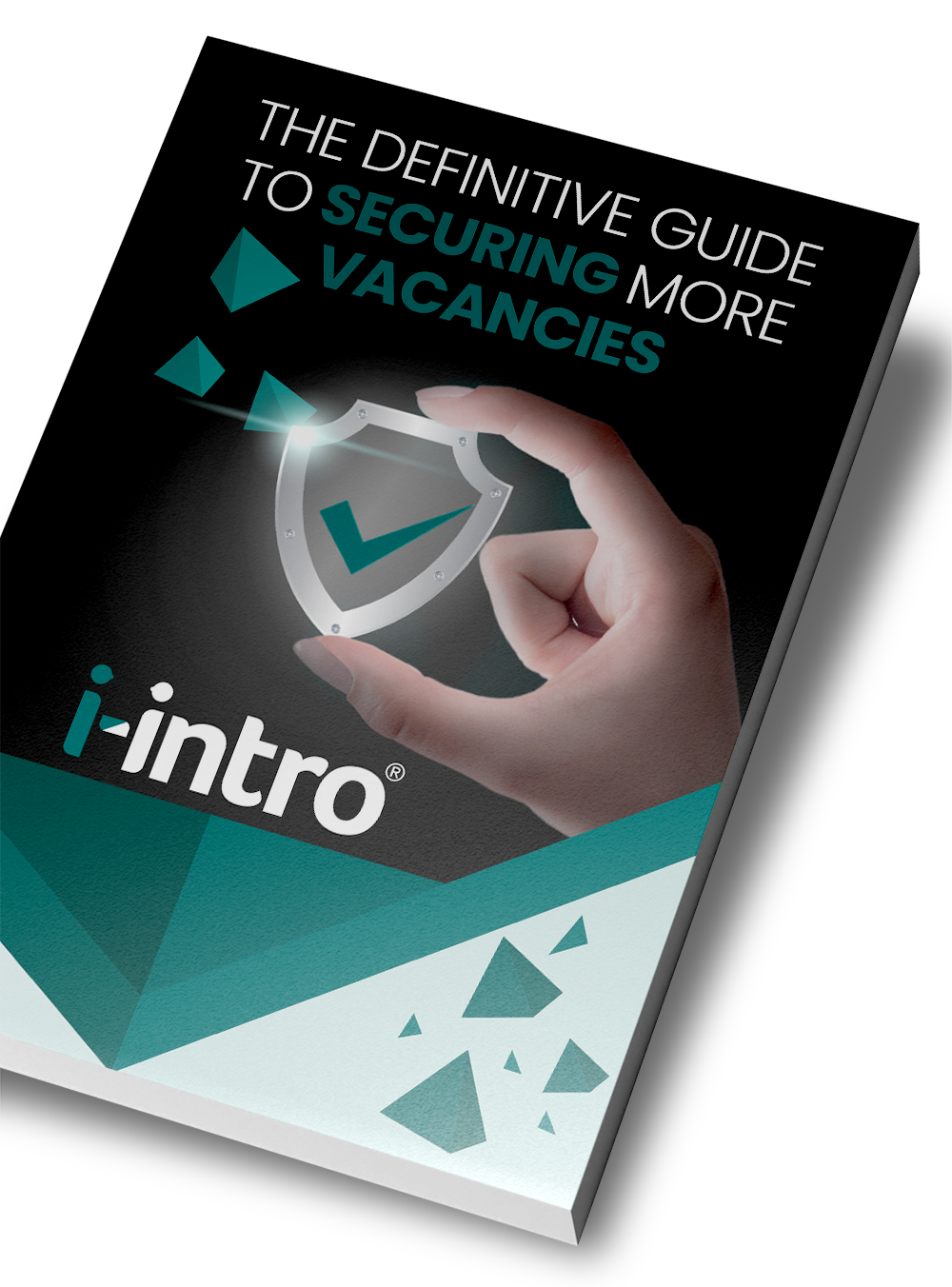 Promotional booklet cover with hand tapping checkmark, titled “The Definitive Guide to Securing More Vacancies”