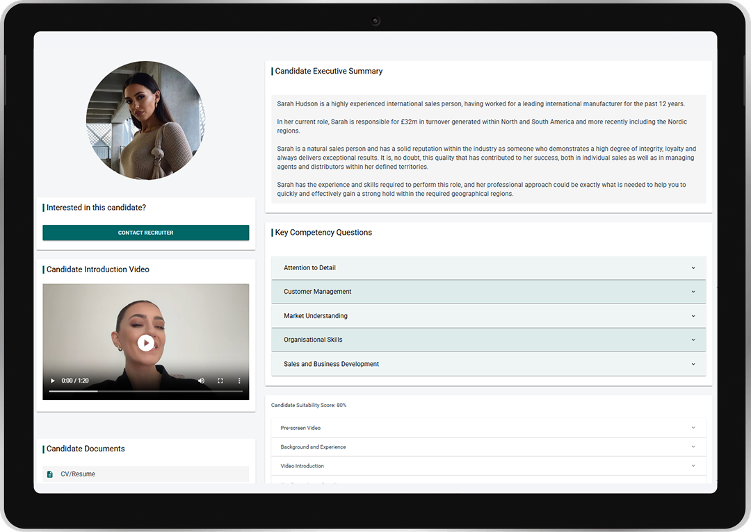 Webpage with a profile photo, embedded video, and expandable course sections on a white dashboard.