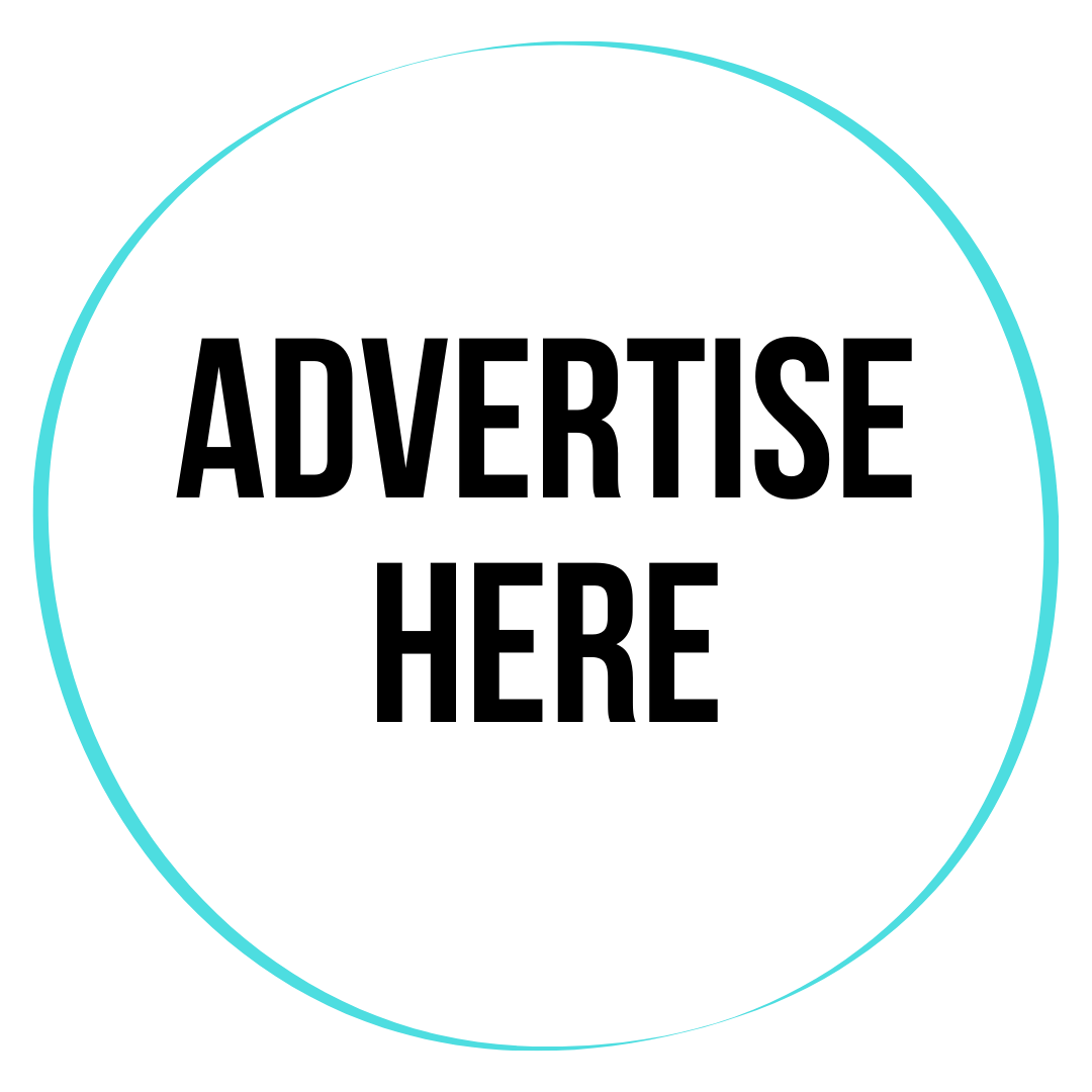 Advertise here black text and blue circle outline