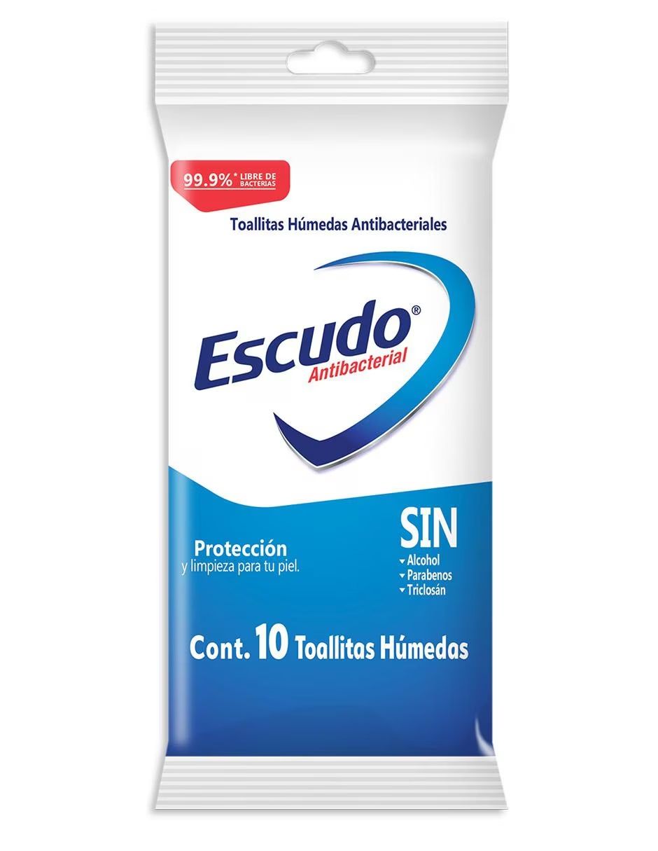 TOALLITAS HUMEDAS ANTIBACTERIAL ESCUDO C/10 PZA