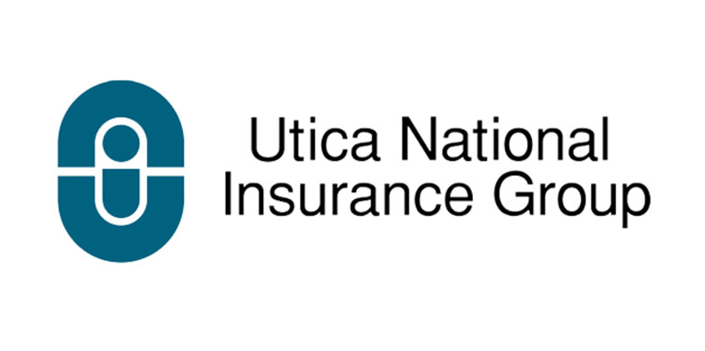 The logo for the utica national insurance group is blue and white.