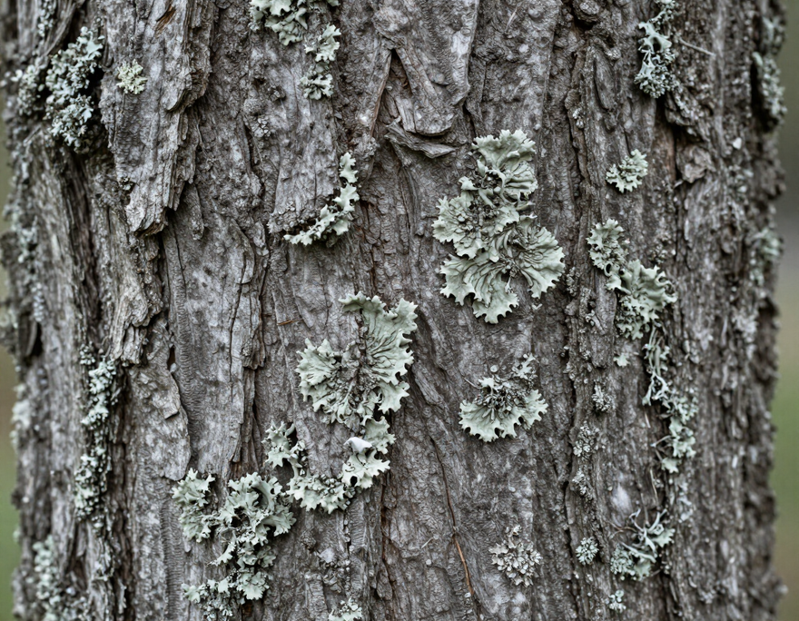 Weathered bark with lichen texture