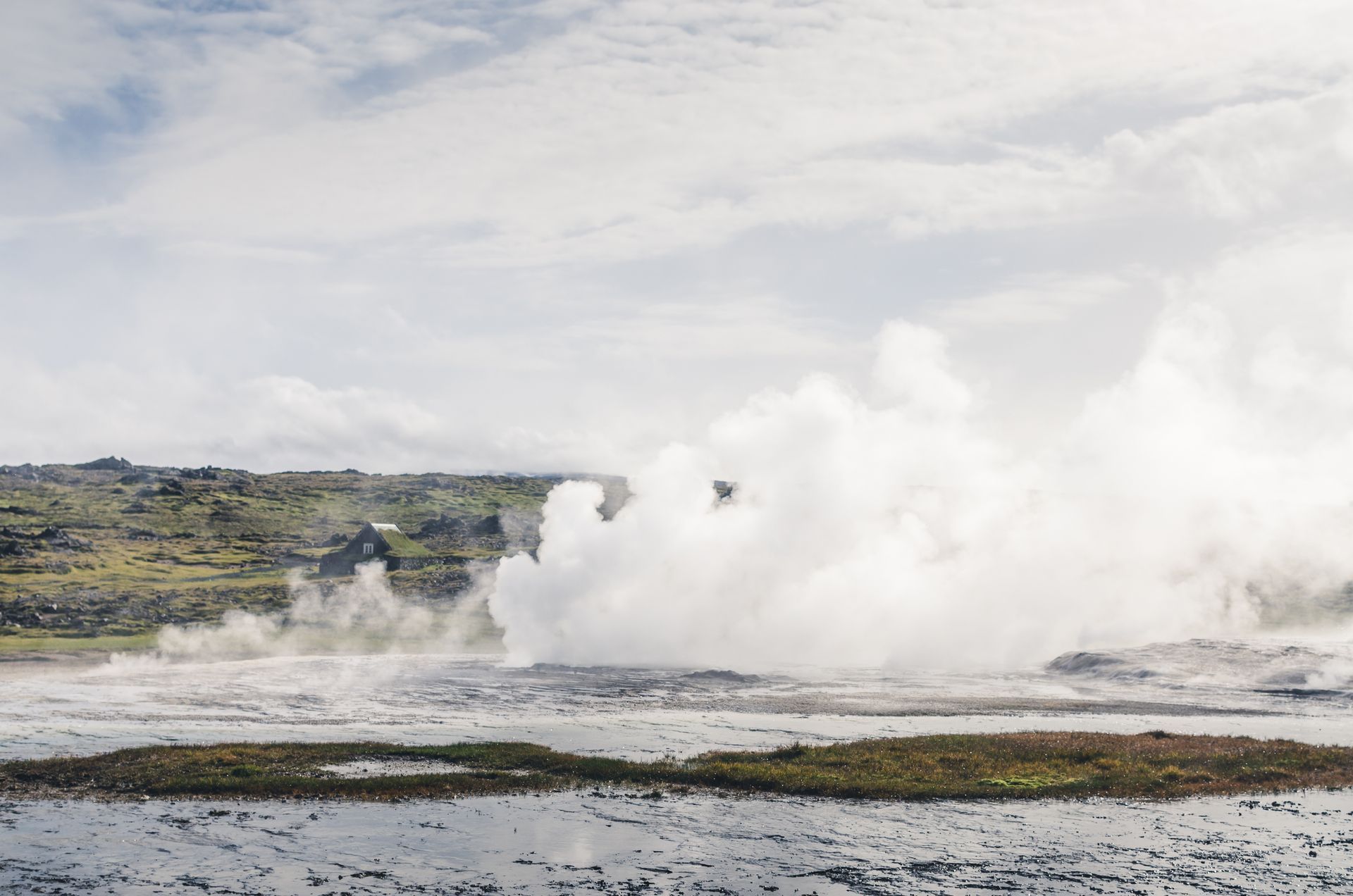 There is a lot of steam coming out of the water.