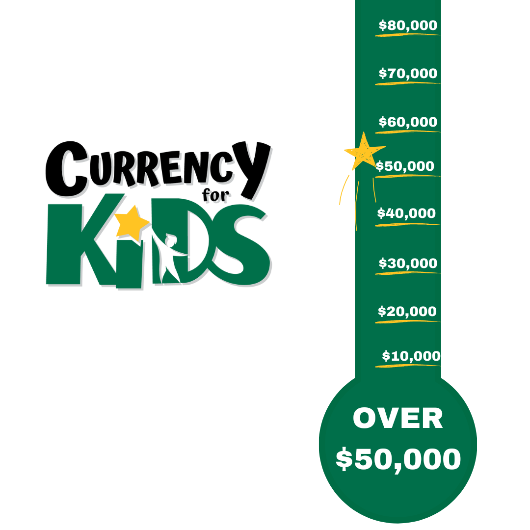 A thermometer with the words currency for kids on it