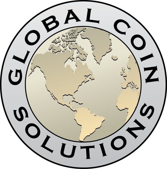 A logo for global coins with a globe in the center