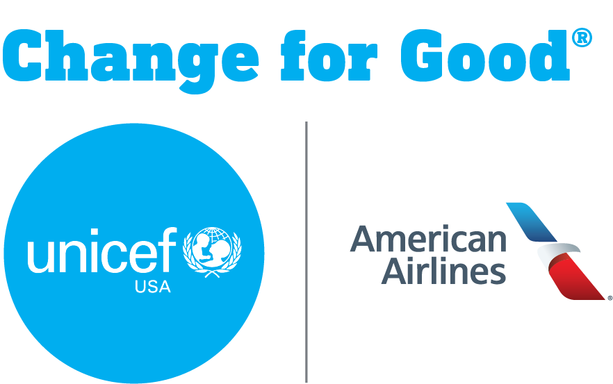 The logos for unicef and american airlines are next to each other