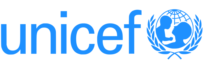 A blue unicef logo with a baby on it