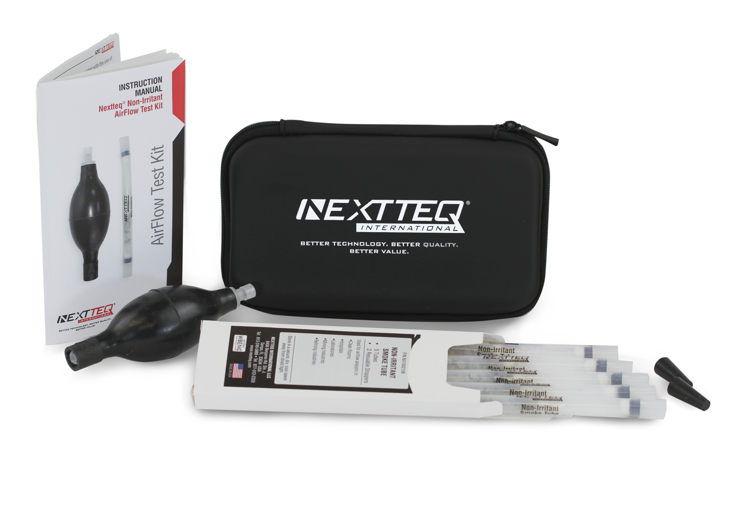 A Nextteq® Non-Irritant AirFlow Test Kit for airflow indication.