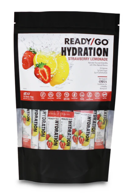 A 50 sticks bag of Ready/Go® Hydration Strawberry Lemonade.