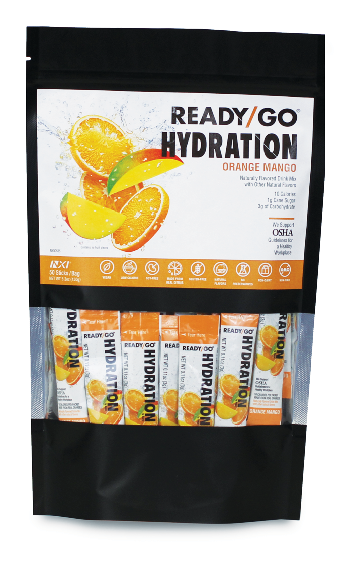 A 50 sticks bag of Ready/Go® Hydration Orange Mango.