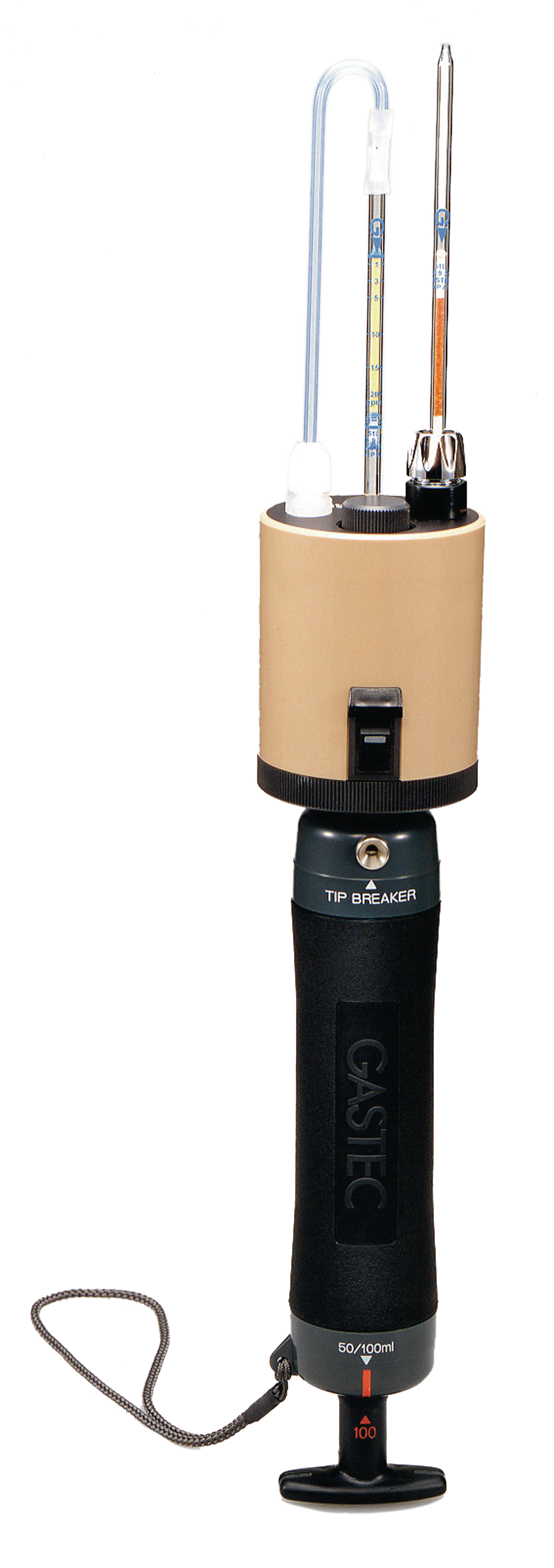 A Gastec pyrotec pyrolyzer attached to a Gastec® GV100 sampling pump.