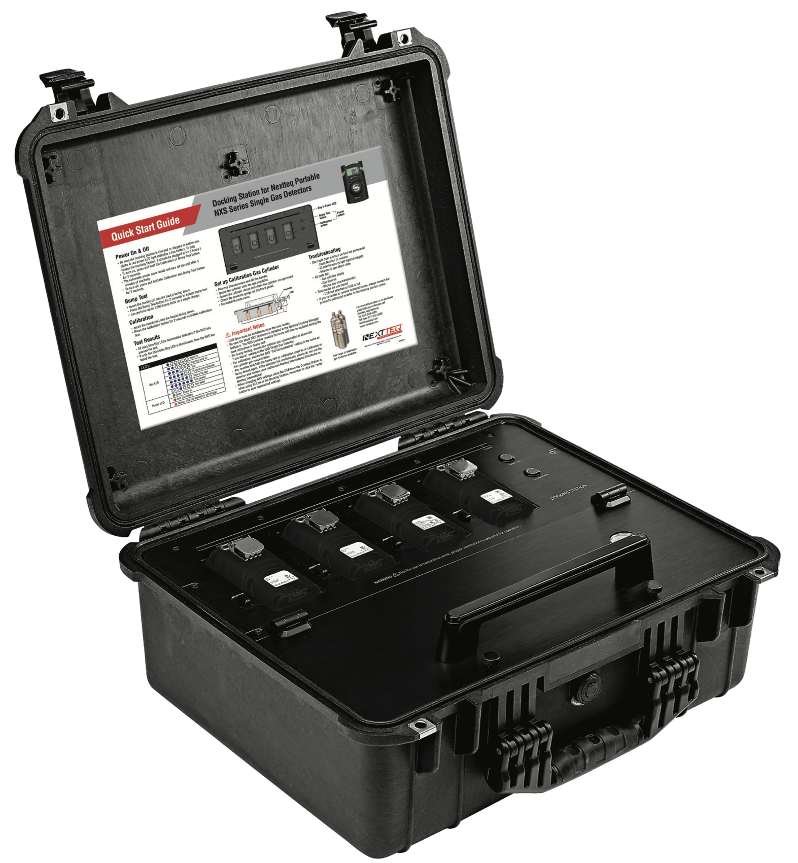 A Nextteq® NXM Docking station which allows communication with up to 4 portable NXM Multi Gas Detectors.