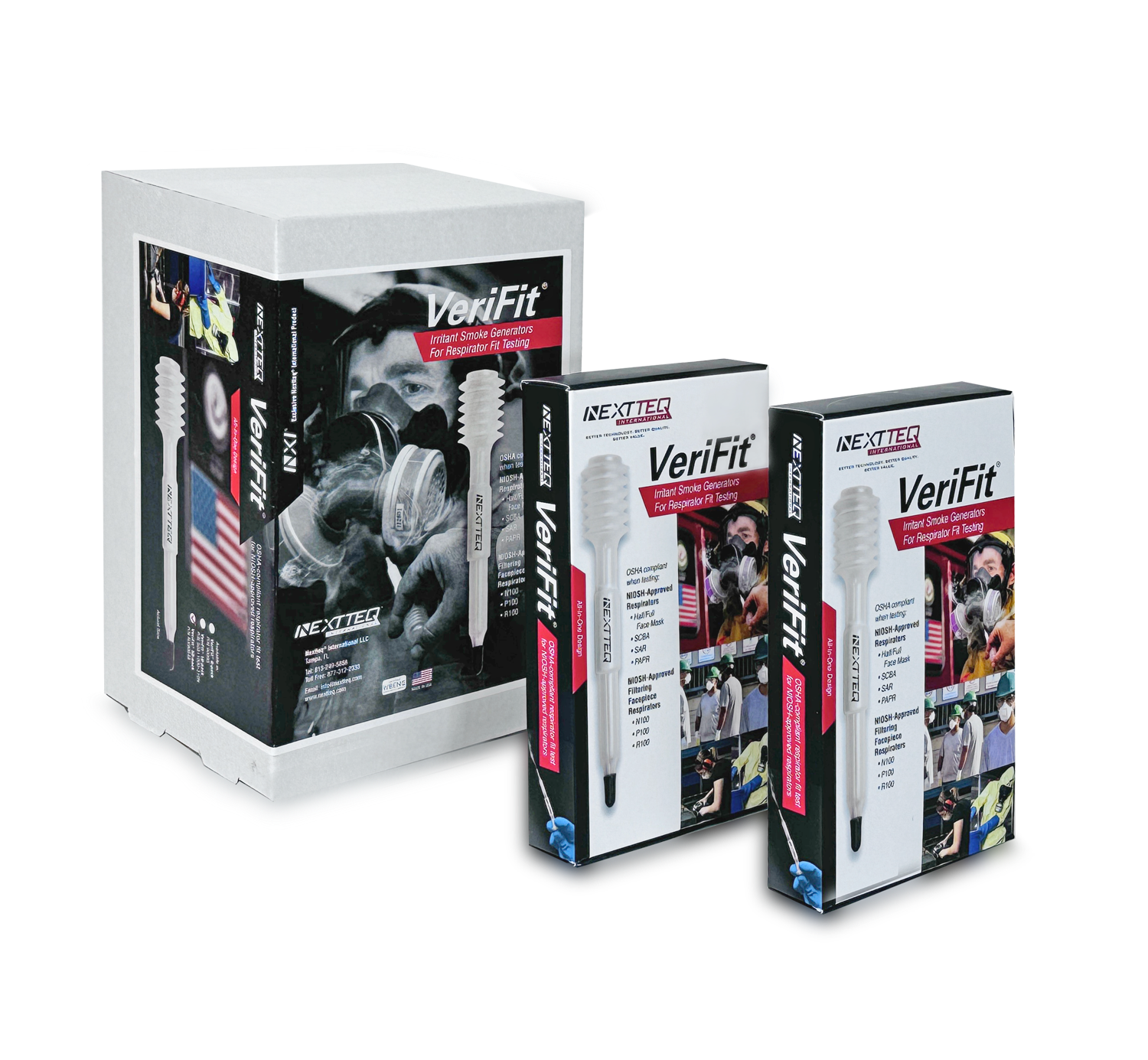 One 6 count and one 10 count box of Nextteq® VeriFit® Irritant Smoke Generators.