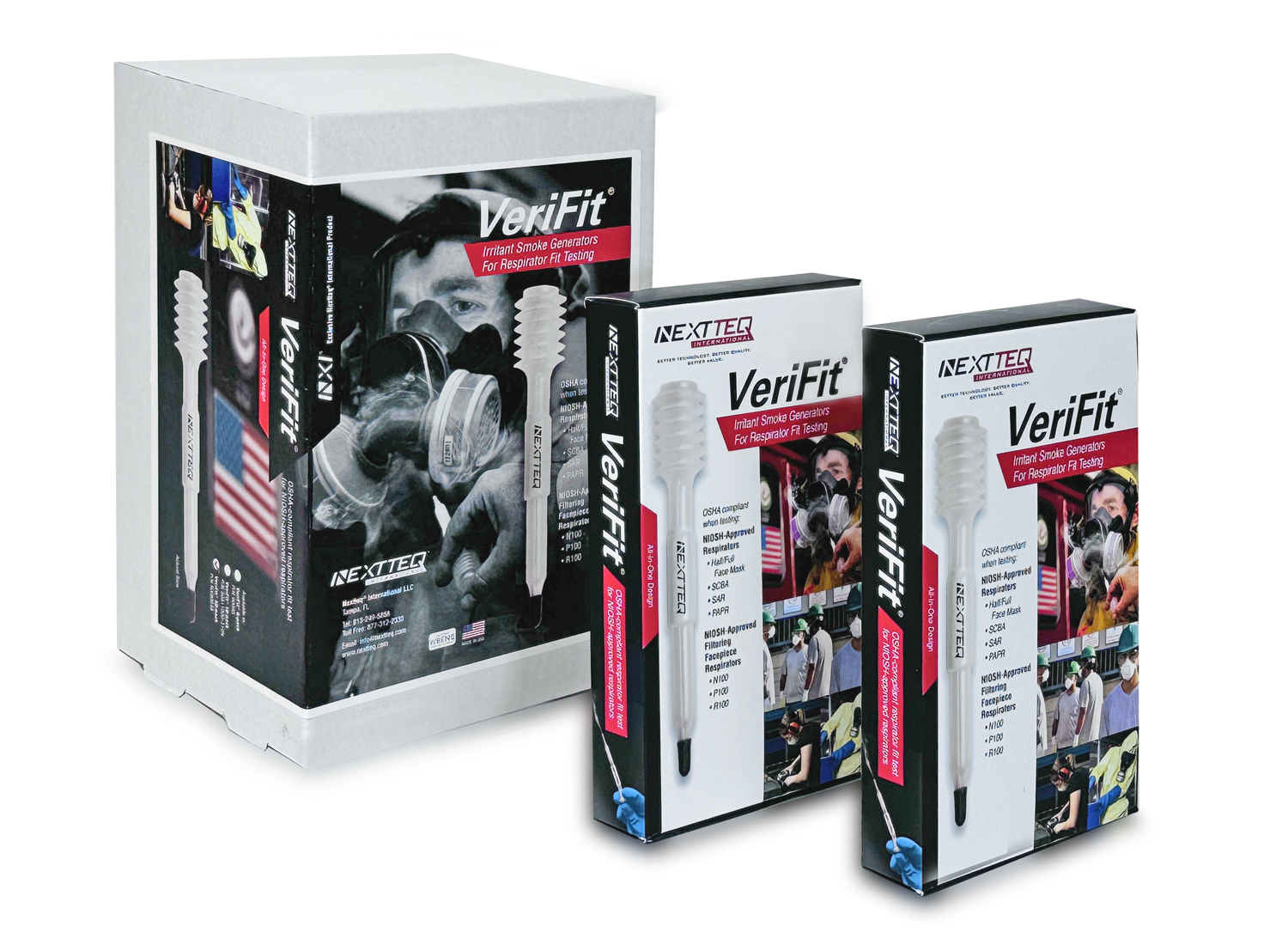 One 6 count and one 10 count box of Nextteq® VeriFit® Irritant Smoke Generators.