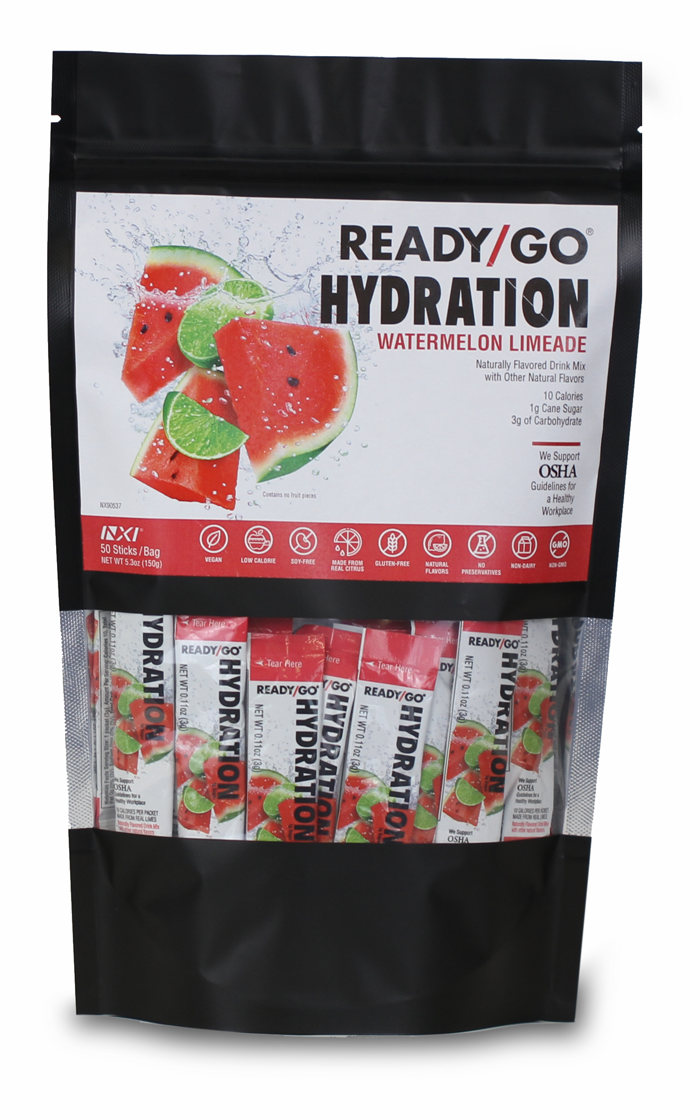 A 50 sticks bag of Ready/Go® Hydration Watermelon Limeade.