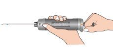 The Gastec® GV-100 Pump airtightness test : 5. Grasp the handle and turn it 90 degrees. If the pump is completely airtight, the handle should readily return to its original position; with the handle's demarcation read line fully concealed.