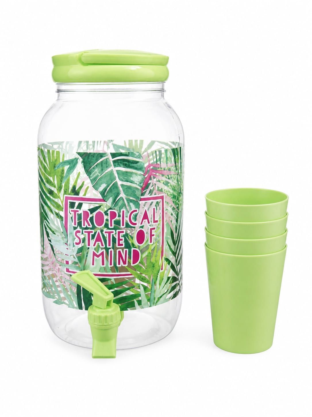 Tropical Drink Dispenser with 4 Cups – Green