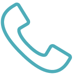 A blue line drawing of a telephone on a white background.