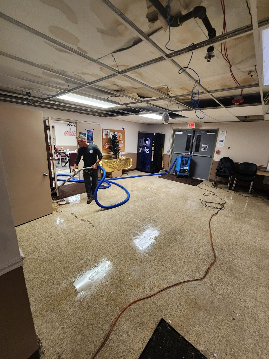 Gregg hard at work cleaning up water damage at IBH Addiction center in Akron