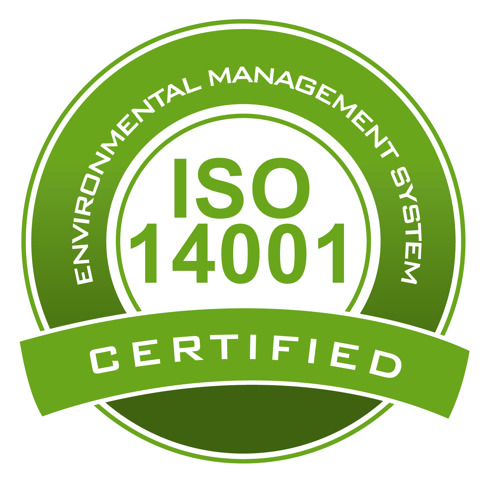 A green and white certified iso 45001 seal