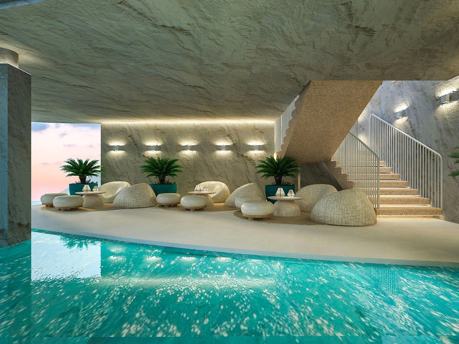 Luxury cave pool lounge with turquoise water at Hue Siargao resort