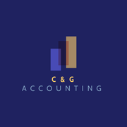Logo for C & G Accounting. Blue background with three overlapping, rectangular columns in shades of blue and gold. 
